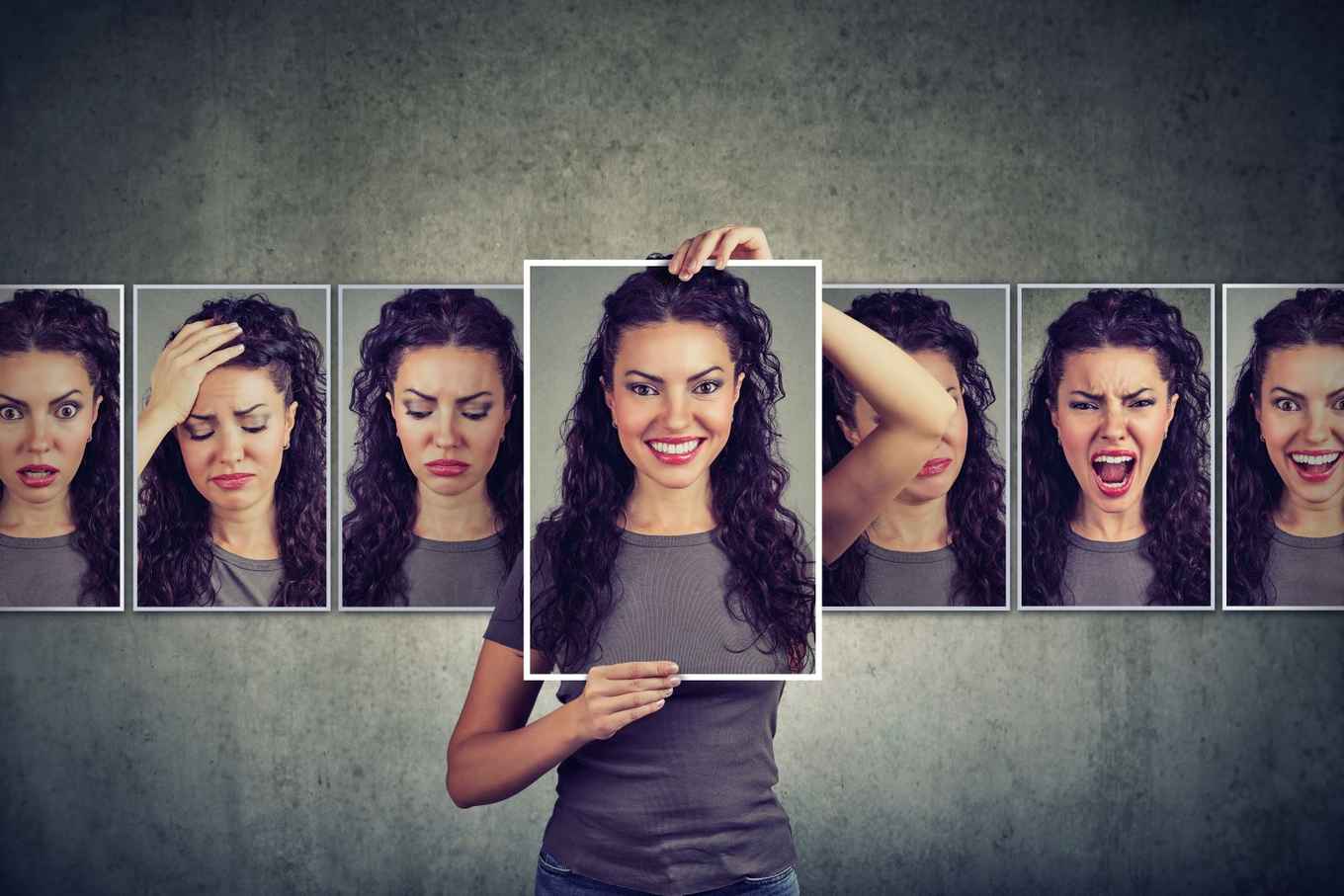 woman shows various emotions with her face